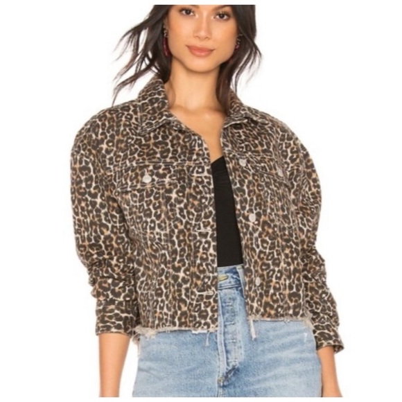 Free People Jackets & Blazers - Free People Leopard Denim Jacket Raw. Edge Size XS